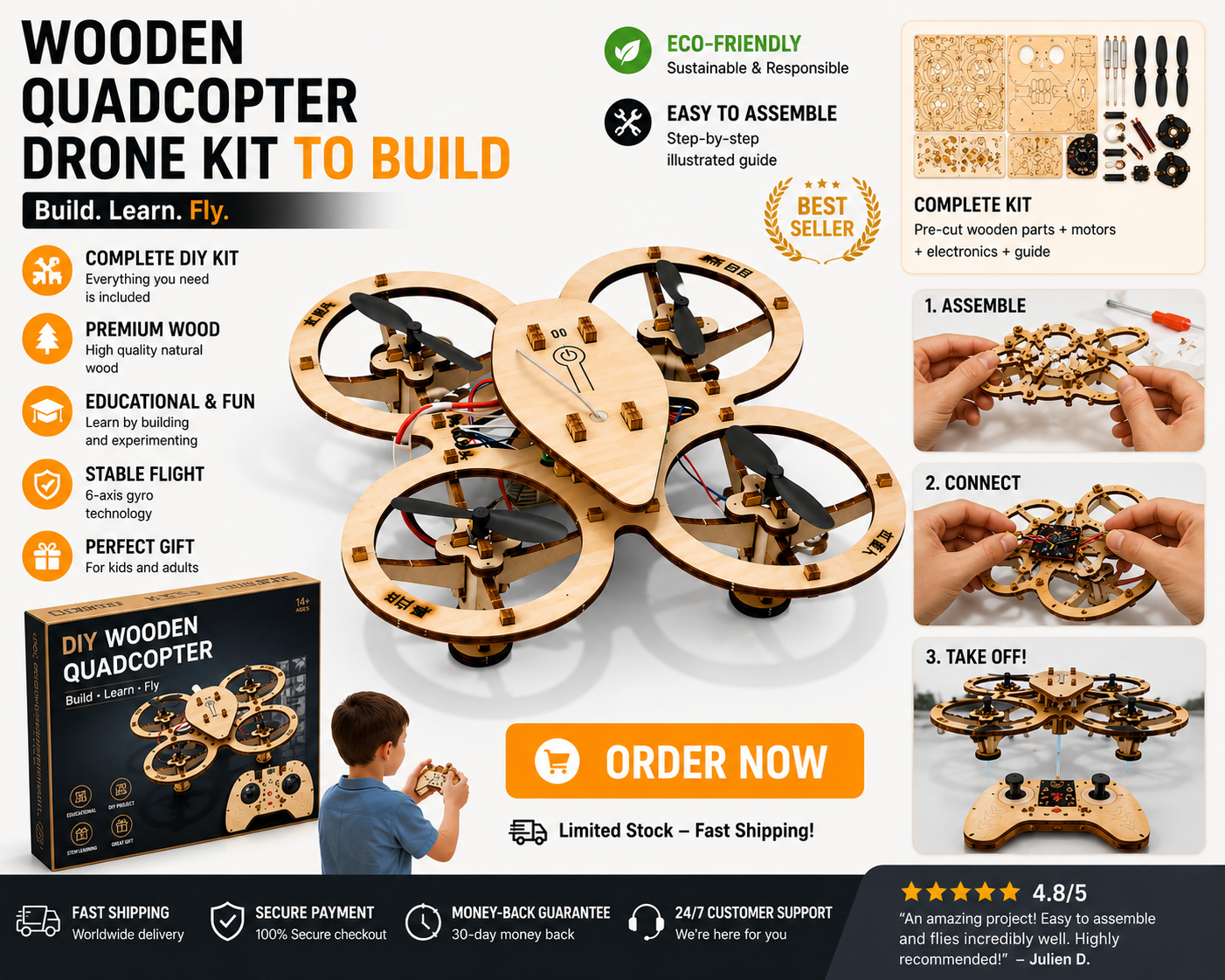 The complete RONSTALINE wooden drone kit